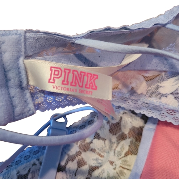 PINK Victoria's Secret Size XL Floral Lace Blue TieDie Push Up Bralette Bra 2022 - Picture 9 of 10